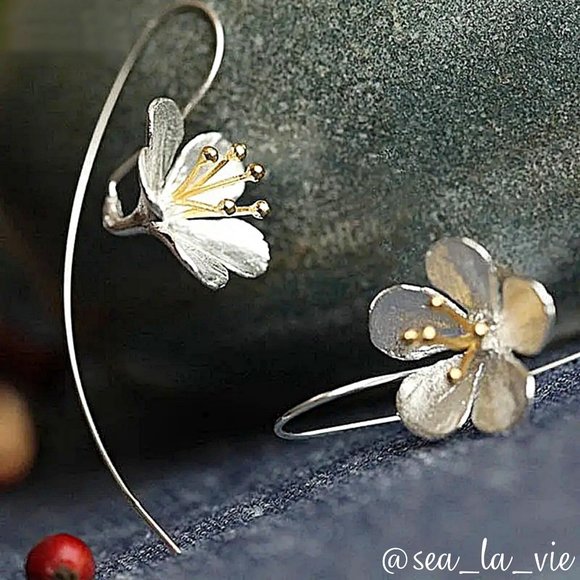Sea La Vie Jewelry - Sterling Silver Flower Drop French Hook Threader Earrings